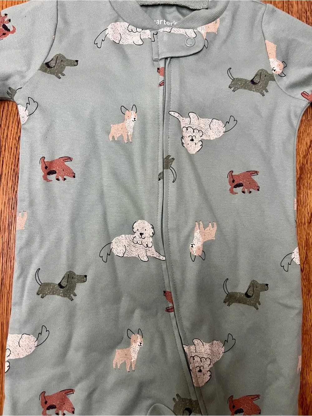 Carter’s Baby 9M Puppy Dog Print Footed Sleeper 2-Way Zip NWT Sage Green